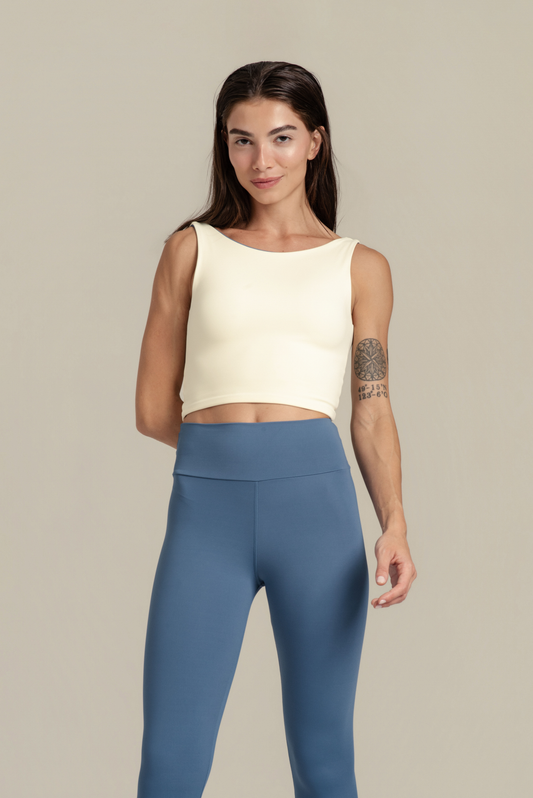 Top Isadora Azul e Marfim *opaco *reversível