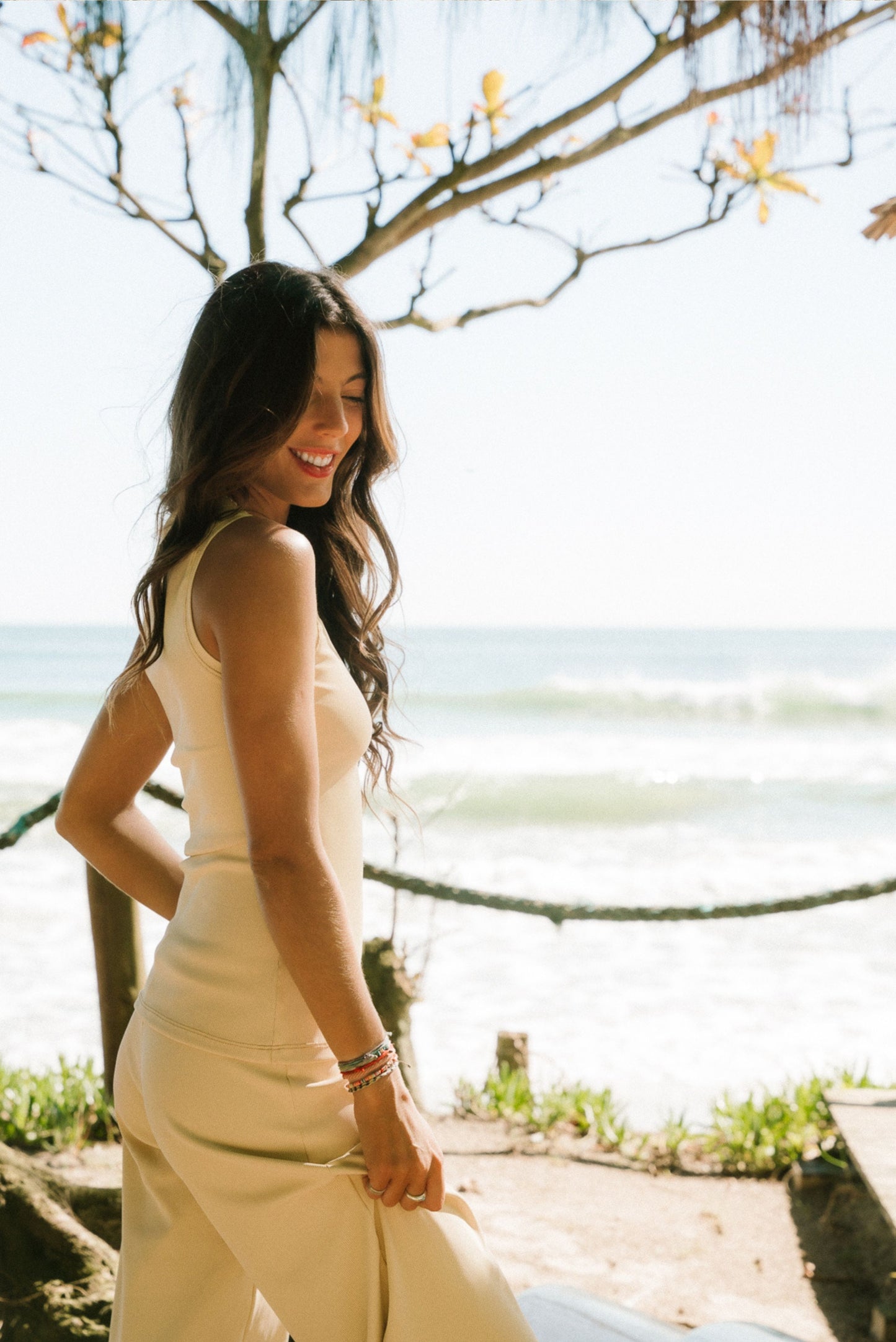 Calça Wide Leg Manteiga