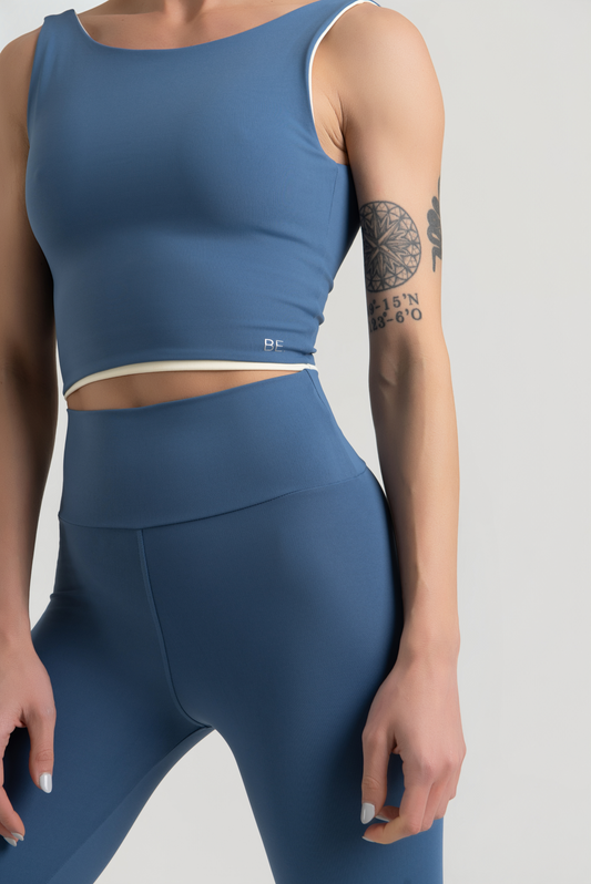 Top Isadora Azul e Marfim *opaco *reversível